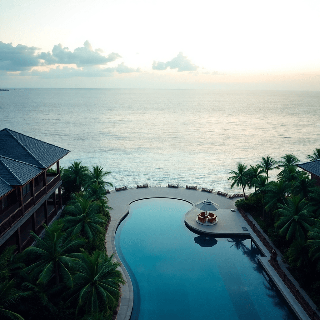 luxury tropical resort background with calm ocean